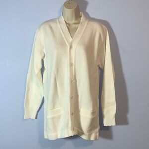 Mehlin & Estey co Women’s white Cardigan Sweater front pockets size large